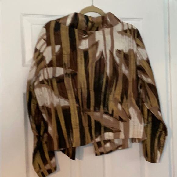 Elliott Lauren women’s 16 linen print cropped asymmetric jacket - Picture 6 of 8